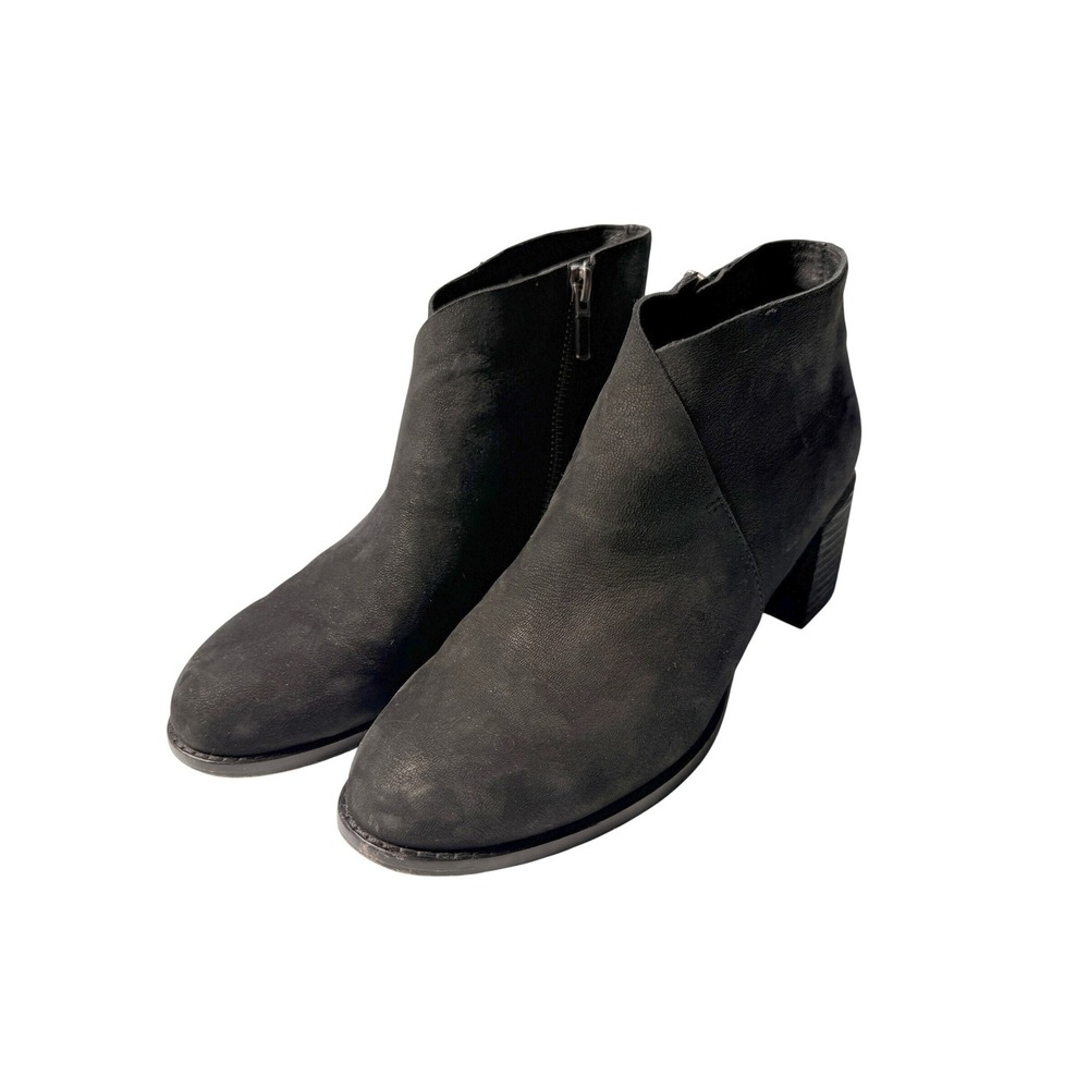 Eileen Fisher Black Melrose block heel nubuck‎ leather ankle booties 7.5